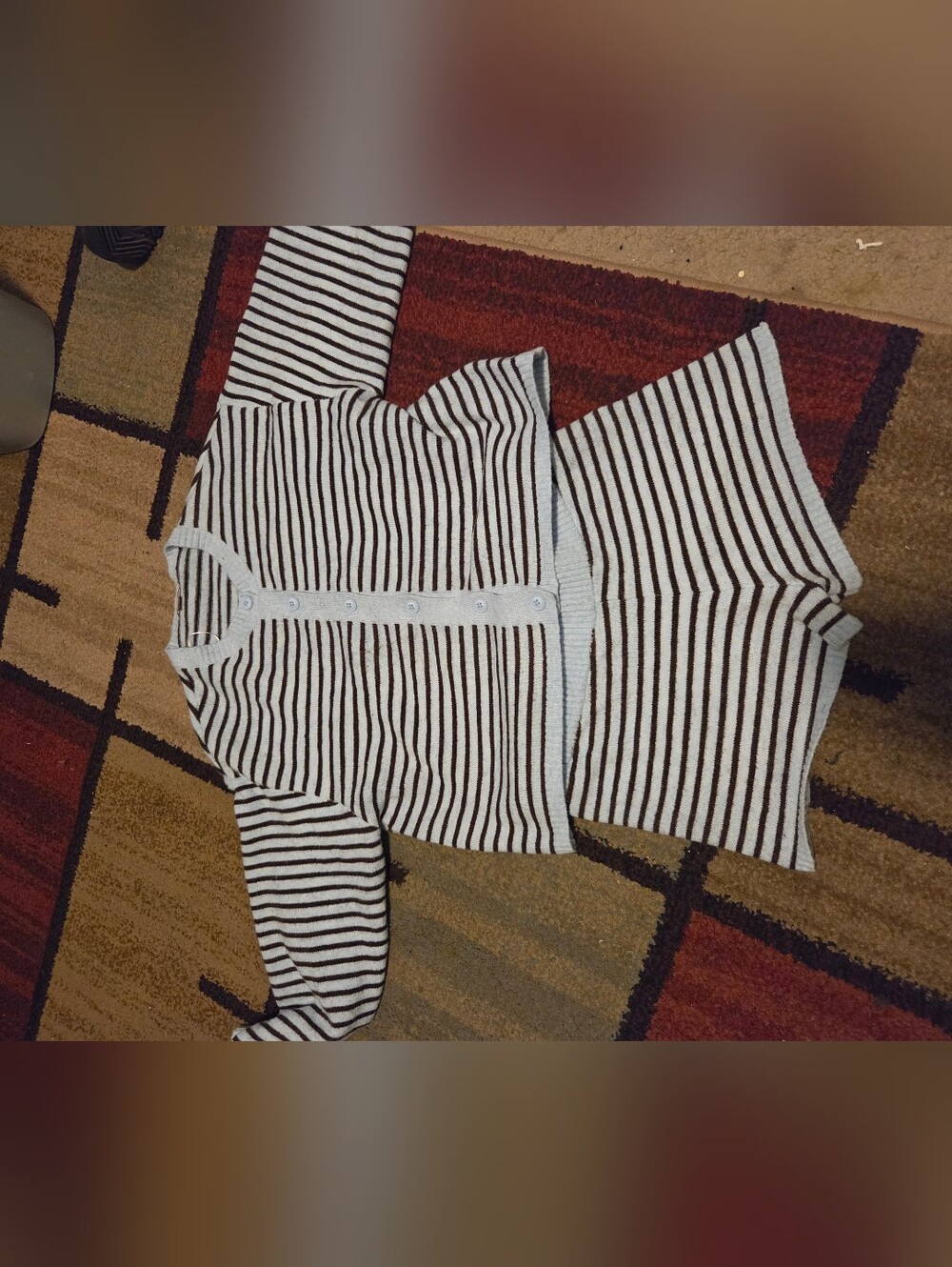 Faded Rose Women's Light Blue and Brown Striped Sleep Top And Bottom